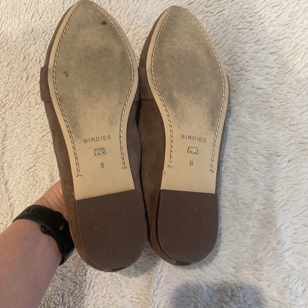Birdies Taupe Suede Quilted Insole Loafers